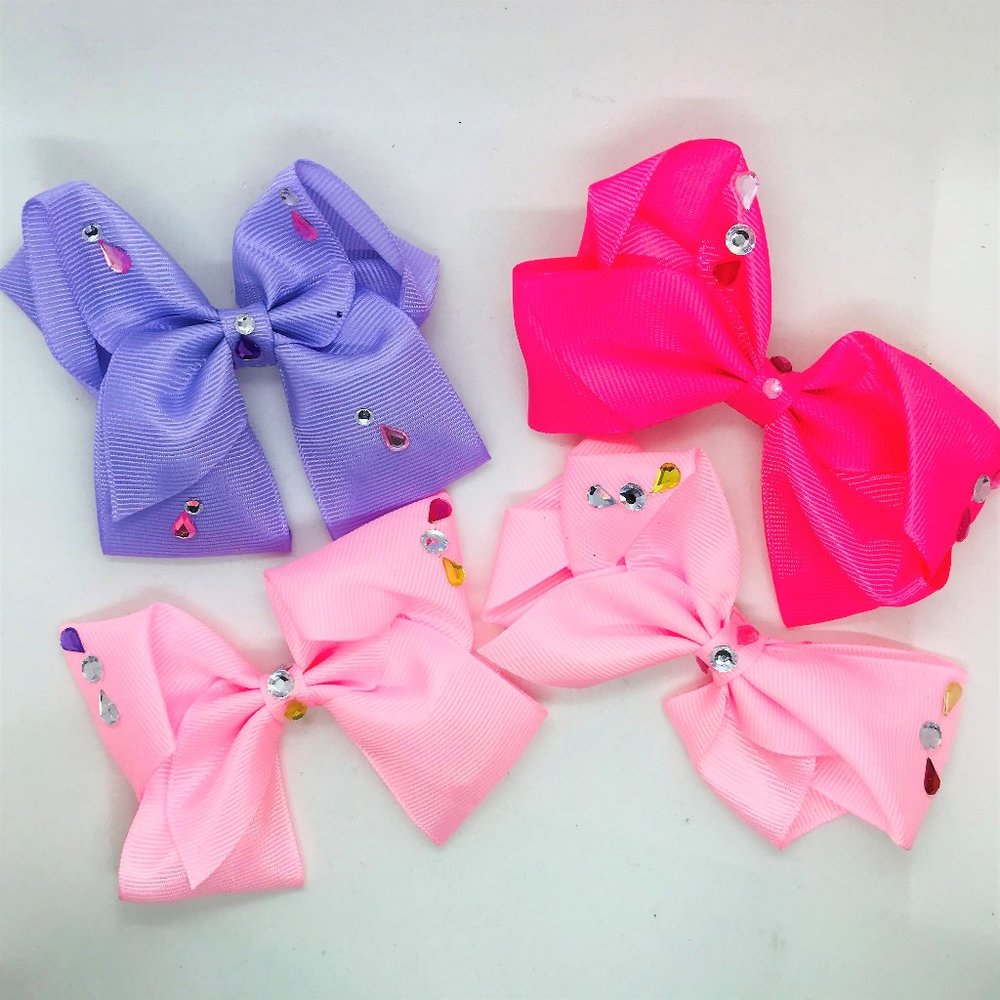 Starburst Gemstone & Ribbon Cheer Bow 6pcs
